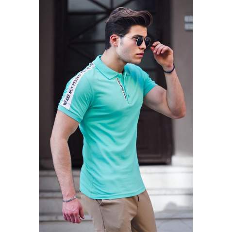 Madmext Green Shoulder Striped Polo Shirt for Men - 46164616 - Turkuaz