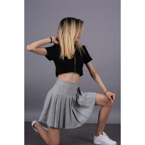 Women Basic Pleated Gray Skirt MG1484 - Gri