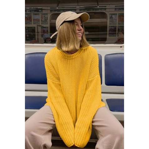 Mad Girls Oversize Yellow Sweater MG1297 - Sarı