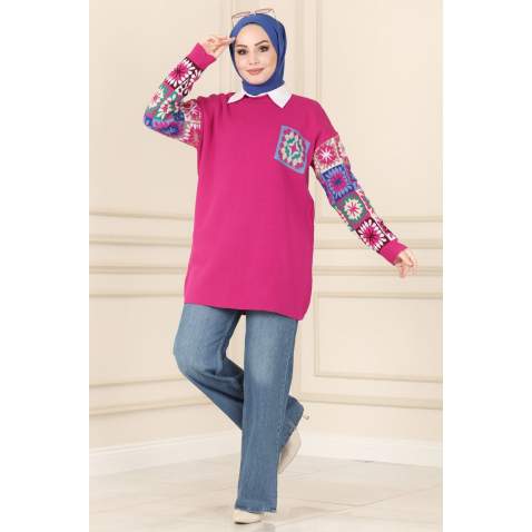 Vintage Desenli Triko Tunik