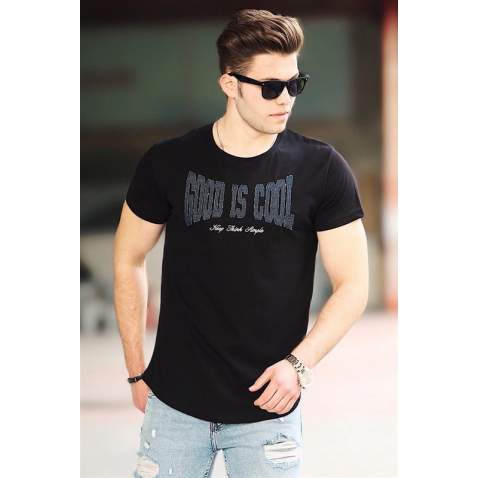 Madmext Black Printed T-shirt for Men 4462 - Siyah