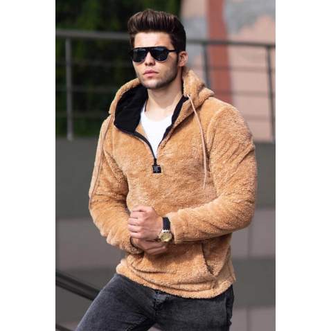 Madmext Hoodie Pelush Camel Sweatshirt 4397 - Camel