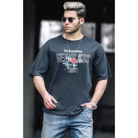 Madmext Men Printed Smoke Gray T-shirt 4971 - Füme