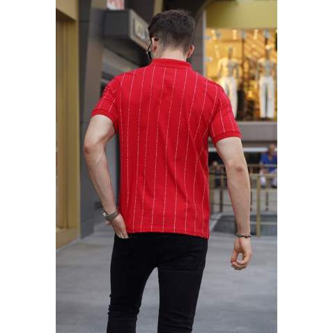 Men Striped Red Polo T-Shirt 5879 - Kırmızı