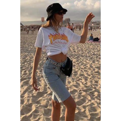 Women Printed Oversize White T-Shirt MG1346 - Beyaz