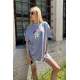 Women Printed Oversize Gray T-Shirt MG808 - Gri