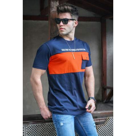 Madmext Men Printed Navy Blue T-Shirt 5356 - Lacivert