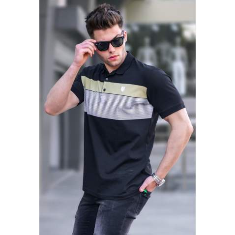 Men Striped Black Polo T-Shirt 5864 - Siyah