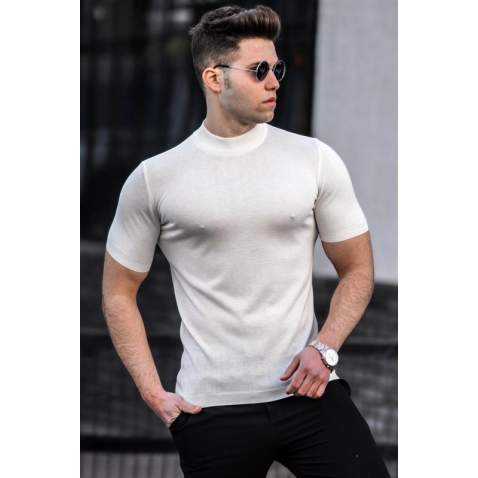 Madmext Men Mock Neck Knitwear White T-shirt 5069 - Beyaz