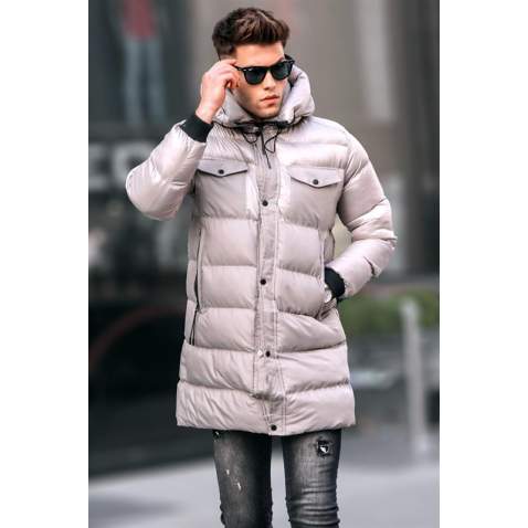 Stone Gray Hoodie Puffer Jacket 5742 - Taş rengi