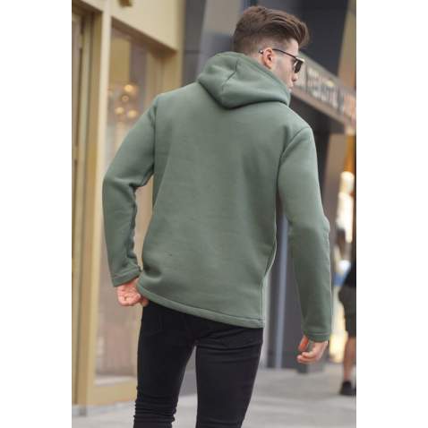 Khaki Green Basic Hoodie Sweatshirt 6005 - Haki yeşili