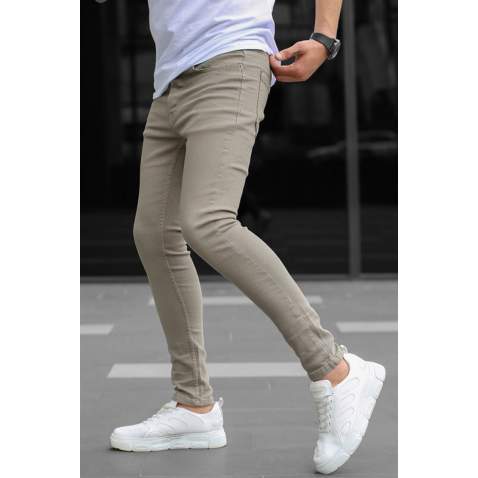 Men Stone Gray Slim Fit Jeans - Taş rengi