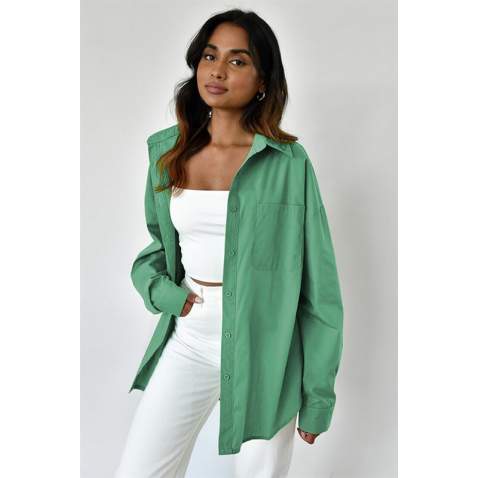 Almond Green Oversize Basic Poplin Shirt MG1530 - Çağla yeşili