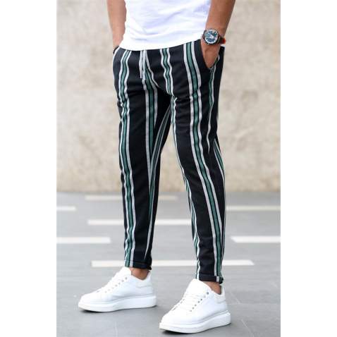 Madmext Black-Khaki Striped Sweatpants 4086 - Haki