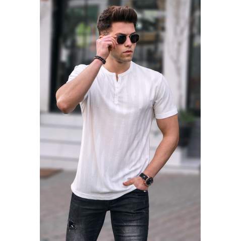 Madmext Men Button Up White T-Shirt 5831 - Beyaz