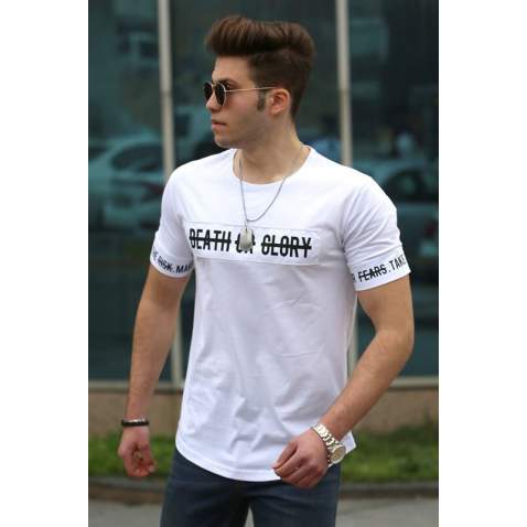 Madmext White Printed T-shirt for Men 4463 - Beyaz