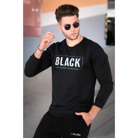 Madmext Black Printed Men Sweatshirt 4755 - Siyah