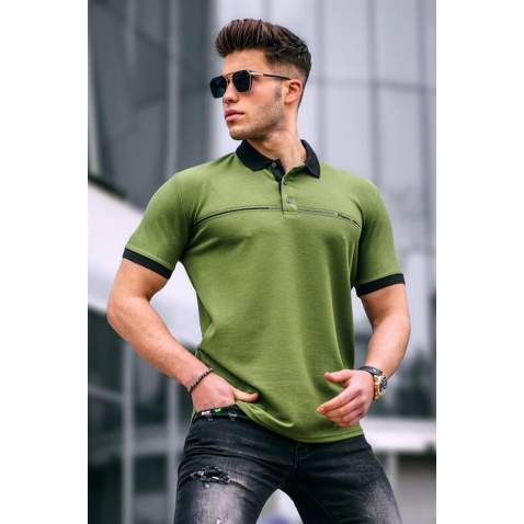 Men Basic Khaki Green Polo T-Shirt - Haki yeşili