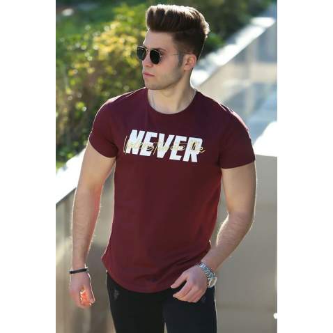 Madmext Maroon Printed T-shirt for Men 4477 - Bordo