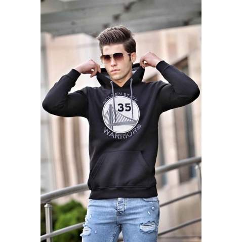 Madmext Black Printed Hoodie 4187 - Siyah