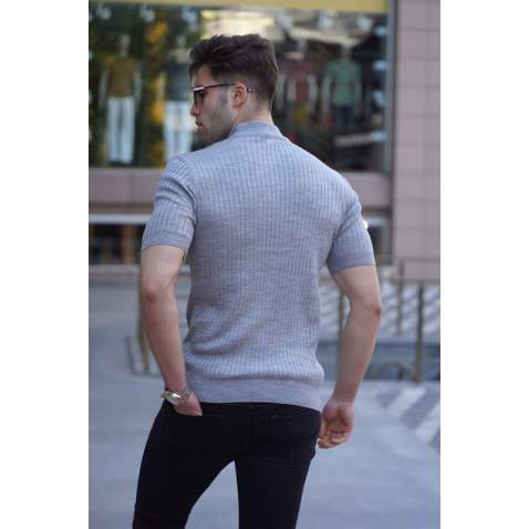 Madmext Grey Knitwear With Roll Neck T-shirt 4604 - Gri