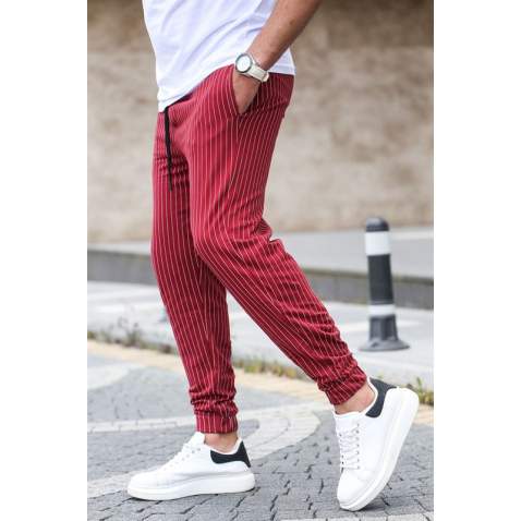 Madmext Maroon Striped Sweatpants 2931 - Bordo