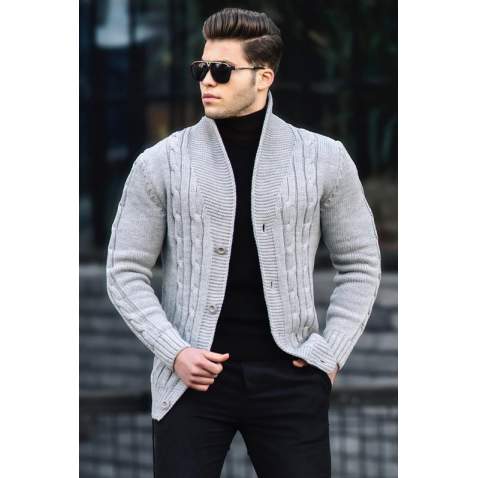 Madmext Men Knitted Gray Cardigan 9053 - Gri