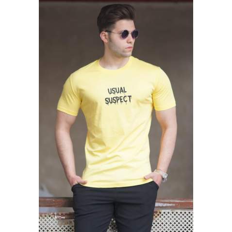 Madmext Men Printed Yellow T-shirt 5275 - Sarı