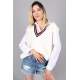 Women Striped White Sweater - Beyaz