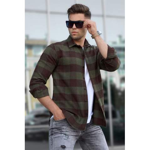 Madmext Men Plaid Green Shirt 4664 - Yeşil