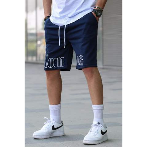 Madmext Men Printed Navy Blue Capri Shorts 5439 - Lacivert