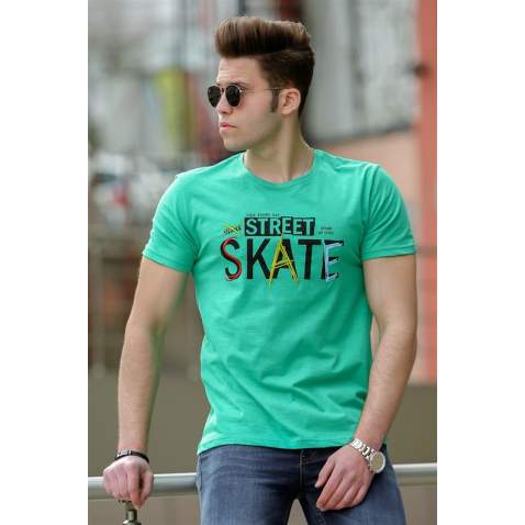 Madmext Green Printed T-shirt for Men 4548 - Yeşil