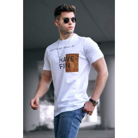 Madmext Men Printed White T-shirt 5366 - Beyaz