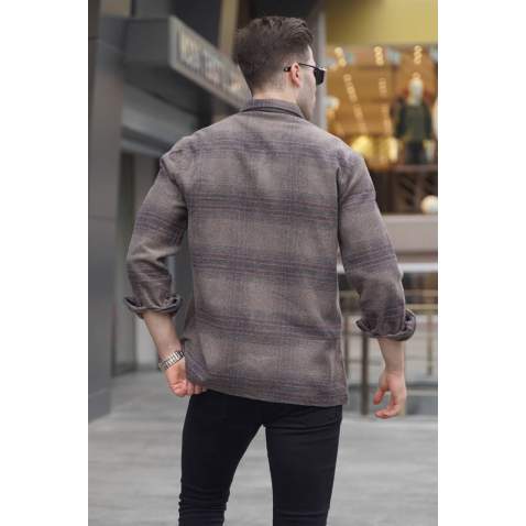 Brown Chequered Design Plaid Shirt 5563 - Kahverengi