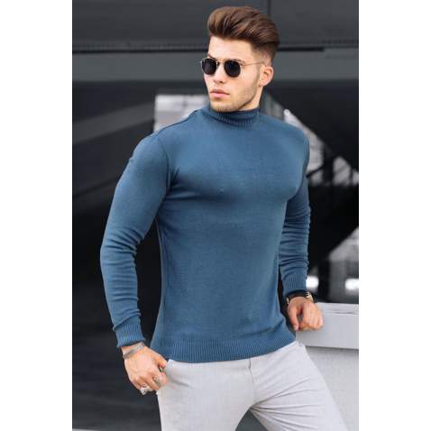 Madmext Indigo Mock Turtleneck Men Jumper 9419 - İndigo