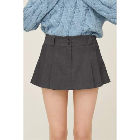 Women Anthracite Pleated Basic Mini Skirt - Antrasit