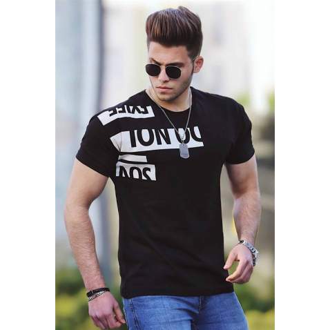 Madmext Black Printed T-shirt for Men 3068 - Siyah