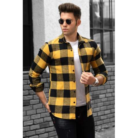 Madmext Men Plaid Yellow Shirt 4664 - Sarı