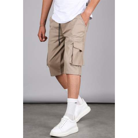 Beige Capri Shorts with Cargo Pockets 5473 - Bej