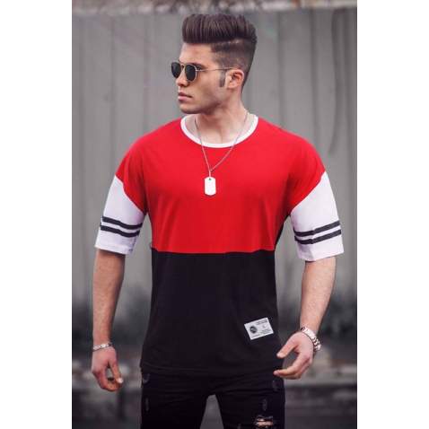 Madmext Black Two-Tone T-shirt for Men 3078 - Siyah