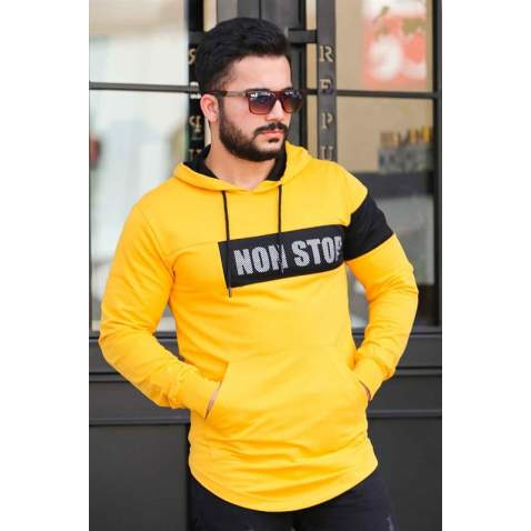 Madmext Yellow Printed Hoodie 4131 - Sarı