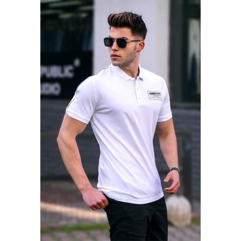 Men White Polo T-Shirt - Beyaz