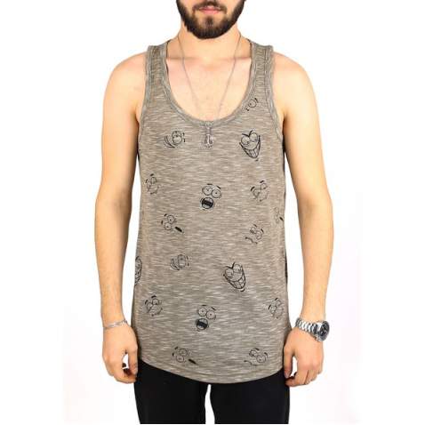 Madmext Men Printed Khaki Tank Top 2329 - Haki