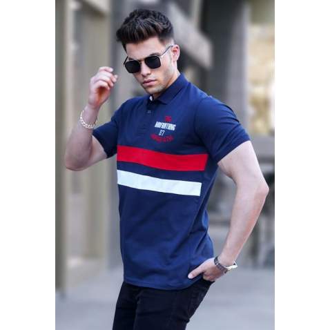 Men Embroided Navy Blue Polo T-Shirt 5868 - Lacivert