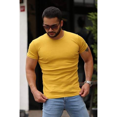 Madmext Men Basic Yellow T-Shirt 4077 - Sarı