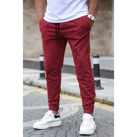 Madmext Maroon Striped Sweatpants 2931 - Bordo