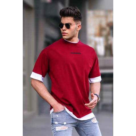 Men Basic Maroon Oversize T-Shirt 5802 - Bordo