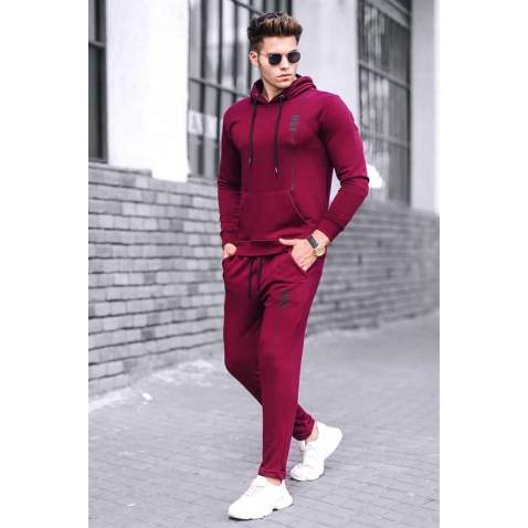 Madmext Maroon Hooded Men Tracksuit Set 4680 - Bordo