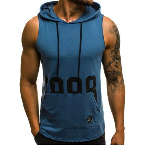 Madmext Men Indigo Hoodie Vest 2563 - İndigo