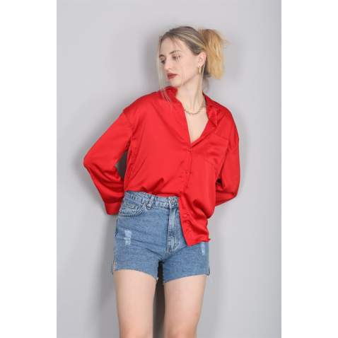 Mad Girls Red Satin Shirt MG1104 - Kırmızı